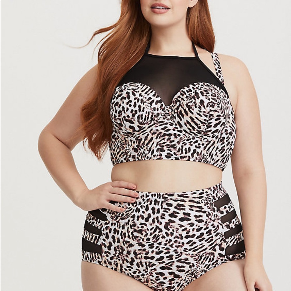 Torrid Leopard Mesh High Neck Bikini Top only